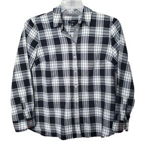 Talbots Petite Black Plaid 100% Cotton Button-Up Shirt Size MP